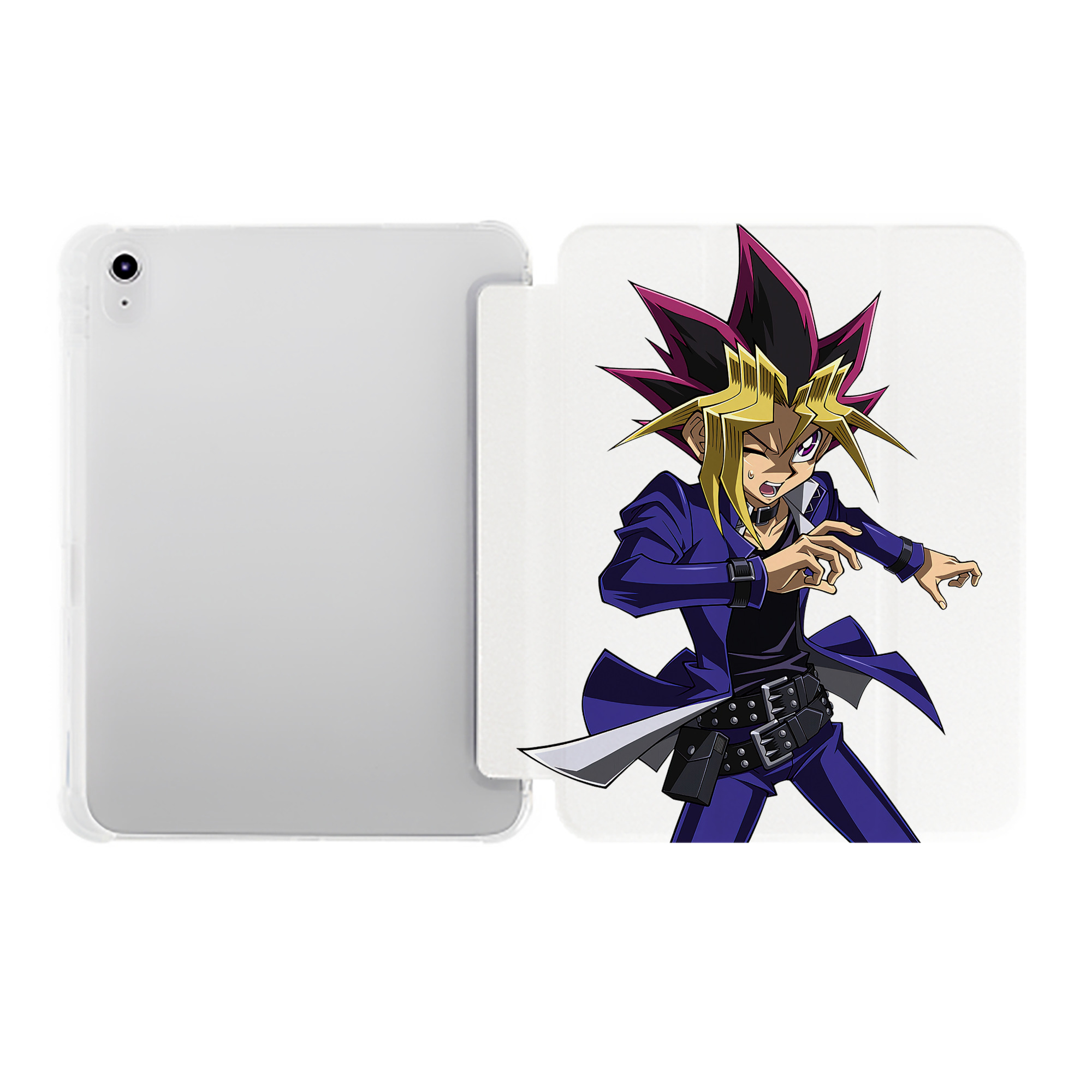 （画像用） 遊☆戯☆王 Yu-Gi-Oh! IPad ケース ペン収納付き 三つ折りスタンド PUレザー×シリコン 対応機種9.5/10.5/10.9インチ